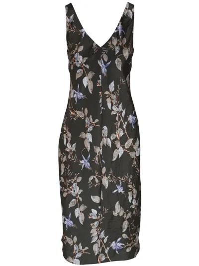 Vince Floral-print Satin Midi Dress In Blue