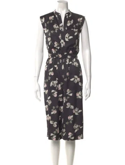 Pre-owned Vince Floral Print V-neck Jumpsuit In Black