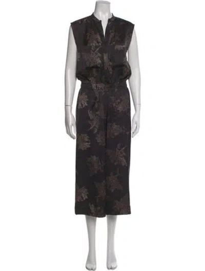 Pre-owned Vince Floral Print V-neck Jumpsuit In Multi