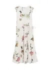 Vince Womens White Peony Floral Pleated Woven Midi Dress