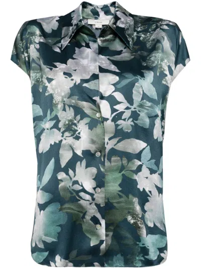 Vince Floral-printed Shirt In Blue