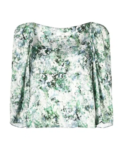 Vince Floral Printed Square Collar Blouse In White