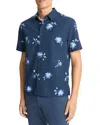 Vince Cascading Floral Short Sleeve Button-up Shirt In Deep Sea/aqua