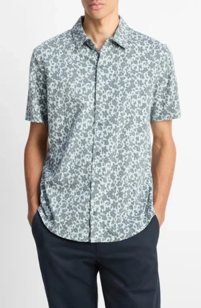 Vince Floral Short Sleeve Button-up Shirt In Gray