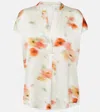 Vince Printed Split Neck Silk Top In Multicoloured