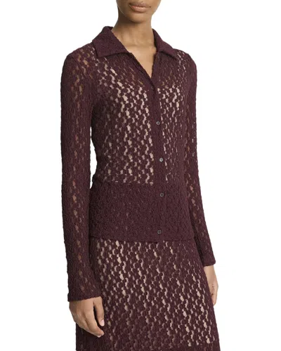 Vince Floral Smocked Button Up Shirt In Burgundy
