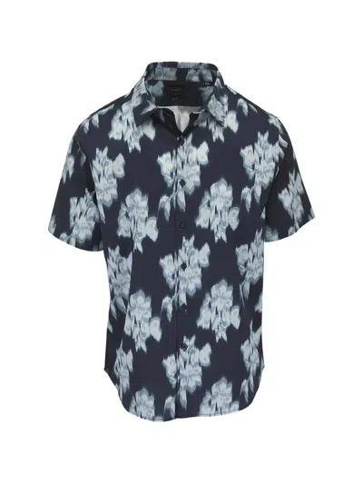 Vince Floral-print Short-sleeve Button-down Cotton Shirt In Blue