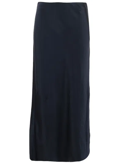 Vince Flowing Long Skirt With Side Slit And Flared Hem In Blue