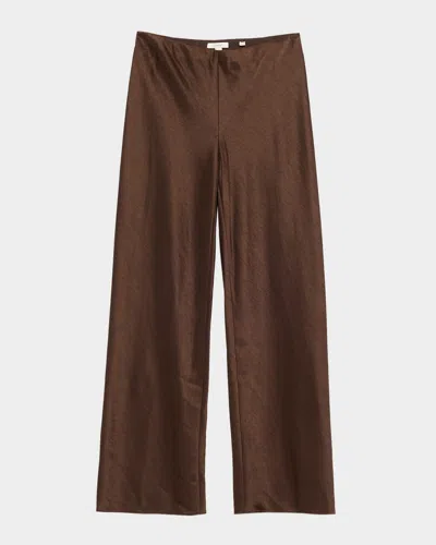 Vince Fluid Bias-cut Crushed Satin Pants In Brown