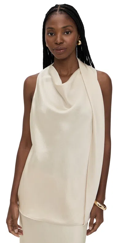 Vince Draped Scarf-effect Satin Top In Neutral
