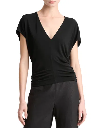 Vince Flutter Sleeve V Neck Top In Black
