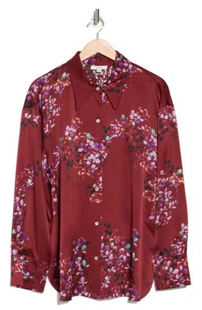 Vince Forsythia Long Sleeve Silk Button-up Shirt In Dark Cinnamon