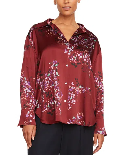 Vince Forsythia Ruched Silk Blouse In Brown