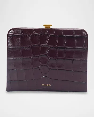 Vince Frame Croc-effect Leather Wallet In Burgundy