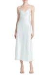 VINCE FRAY EDGE SATIN SLIPDRESS