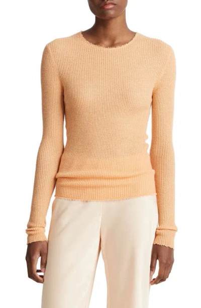 Vince Waffle-stitch Cashmere Silk Crewneck Pullover Top In Cantaloupe