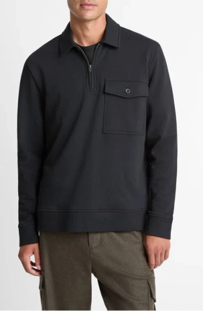 Vince French Terry Quarter Zip Pullover In Black