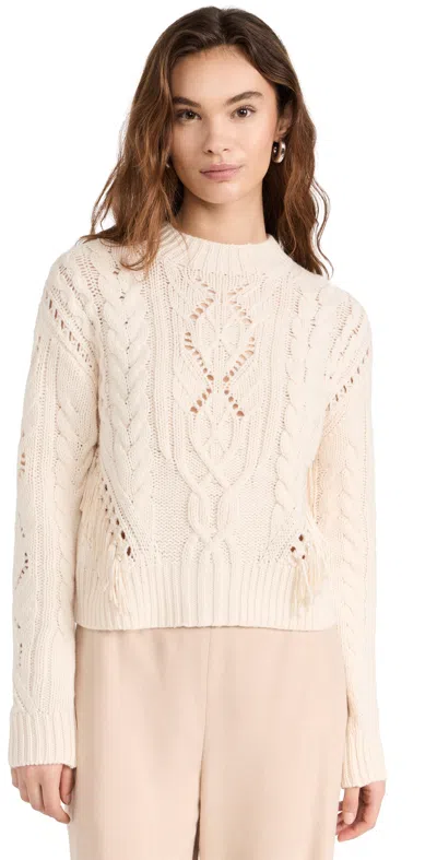 Vince Fringe Cable Sweater Cream