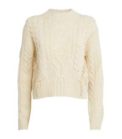 Vince Fringed Cable-knit Sweater In Beige