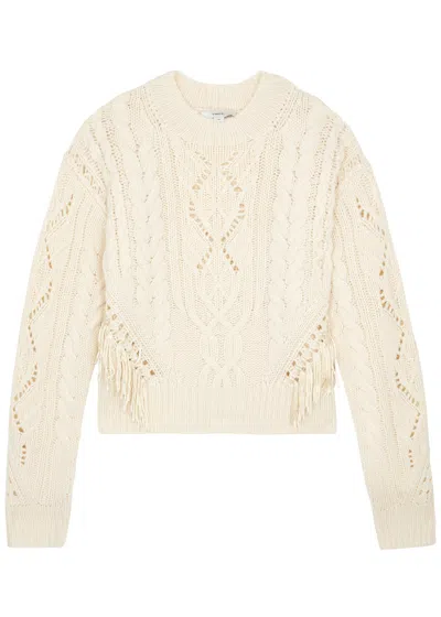 Vince Fringed Cable-knit Wool-blend Jumper In Cream