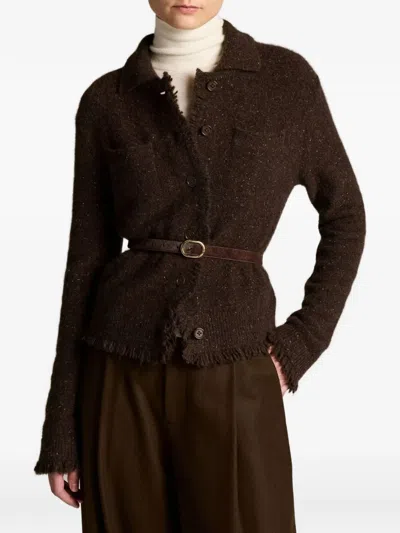 Vince Fringed-edge Button-up Cardigan In Brown