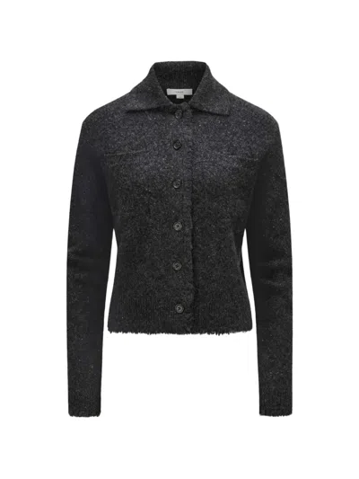 Vince Fringe-trim Button-up Cardigan In Black