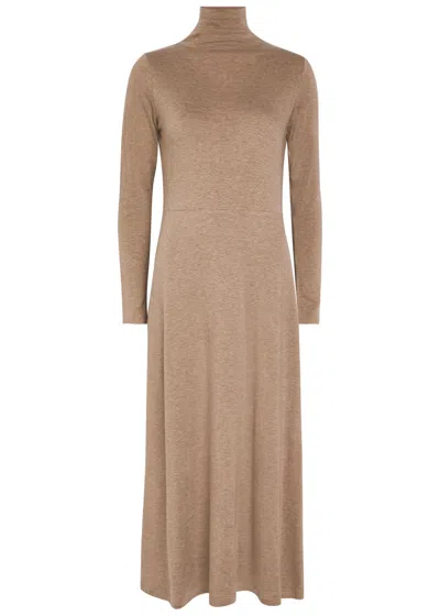 Vince Funnel-neck Jersey Midi Dress In Brown