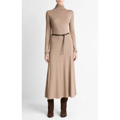 Vince Funnel Neck Long Sleeve Jersey Midi Dress In Neutral