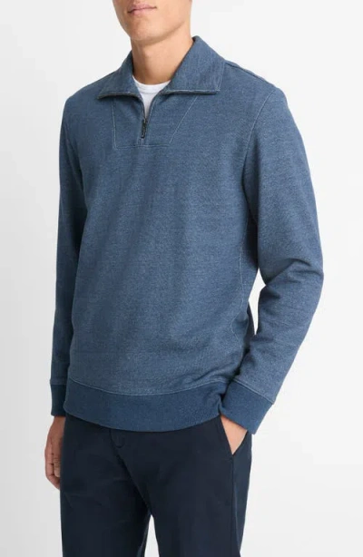 Vince Funnel Neck Quarter Zip Pullover In Heather Sapphire