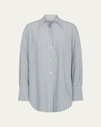 Vince Furrow Stripe Button-front Shirt In Blue/off White