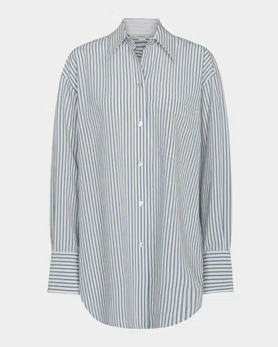 VINCE FURROW STRIPE BUTTON-FRONT SHIRT
