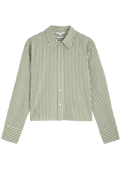 Vince Furrow Stripe Cropped Woven Shirt In Green