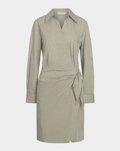 Vince Furrow-stripe Long-sleeve Wrap Dress In Herbaria/off White