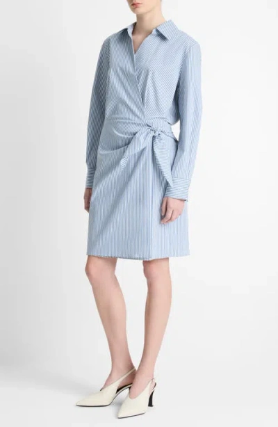 Vince Furrow Stripe Long Sleeve Wrap Shirtdress In Blue