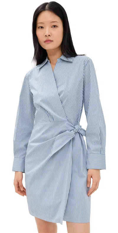 VINCE FURROW STRIPE WRAP DRESS BLUE/OFF WHITE