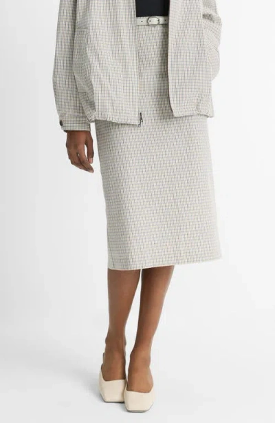 Vince Gardeners Check Pencil Skirt In Stone/tan