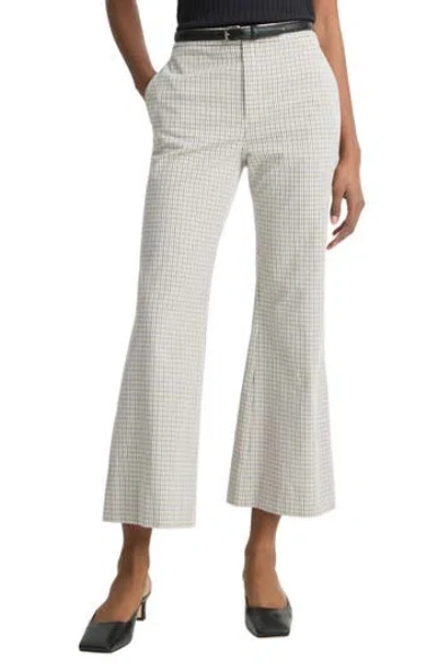 Vince Gardeners Check Stretch Cotton Kick Flare Pants In Stone/tan
