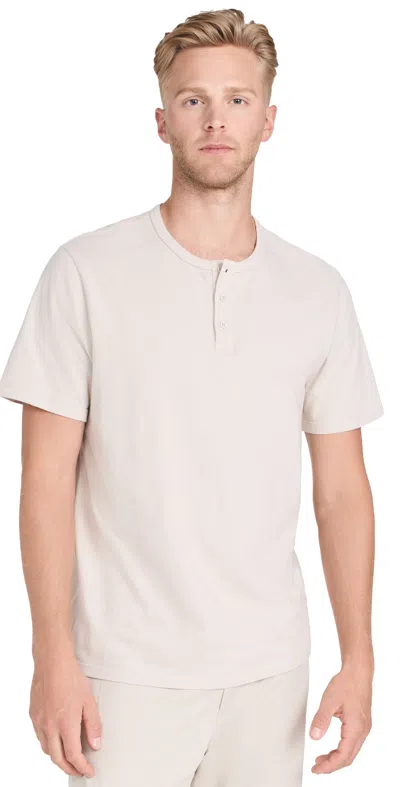 Vince Garment Dyed Short Sleeve Henley In Washed Soft Clay
