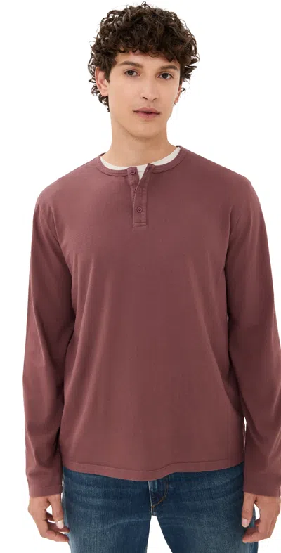 Vince Garment Dye Long Sleeve Henley Washed Brick Red
