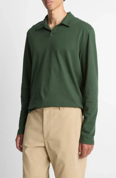Vince Garment Dyed Johnny Collar Long Sleeve Top In Green