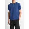 Vince Garment Dyed Short Sleeve Henley In Washed Faded Cobalt