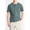 Vince Garment Dyed Short Sleeve Henley In Washed Petrol Green