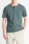 Vince Garment Dyed Short Sleeve Henley In Washed Petrol Green