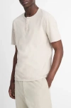 Vince Garment Dyed Short Sleeve Henley In Washed Soft Clay