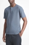 Vince Garment Dyed Short Sleeve Henley In Washed Venice Blue
