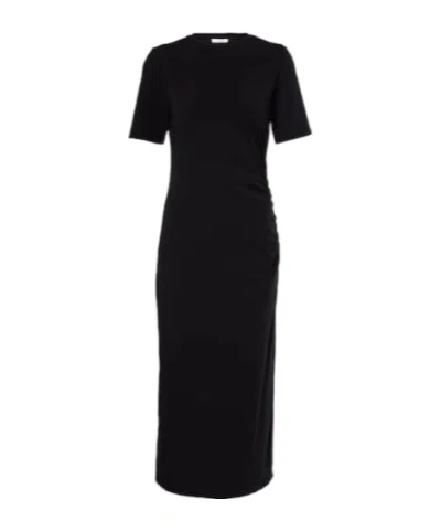 Vince Short-sleeve Ruched Jersey Midi Dress In Black