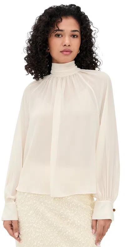 Vince Womens Cream Draped High-neck Woven Blouse In White