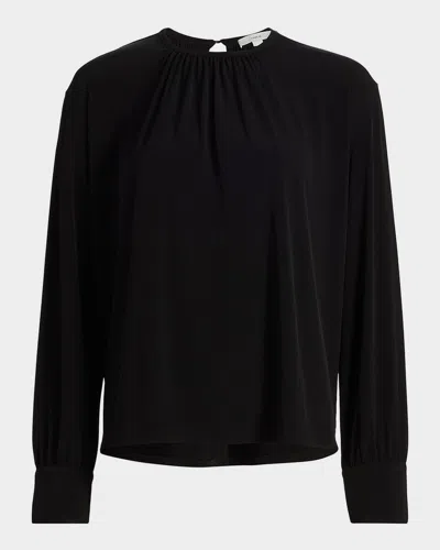 Vince Gathered Long-sleeve Crepe Blouse In Black