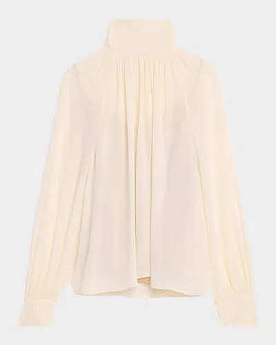 Vince Gathered Long-sleeve Crepe Blouse In Neutral