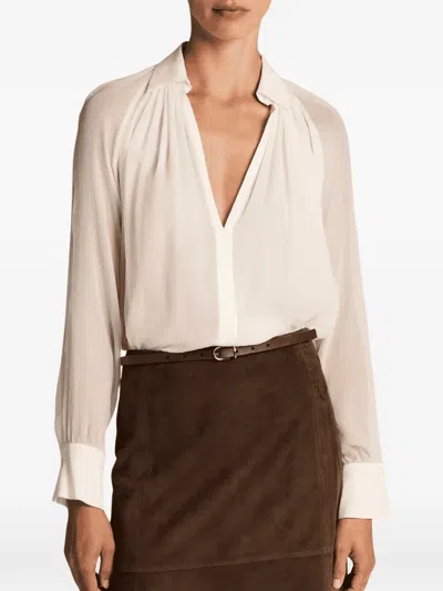 Vince Gathered Long-sleeve Blouse In Neutral